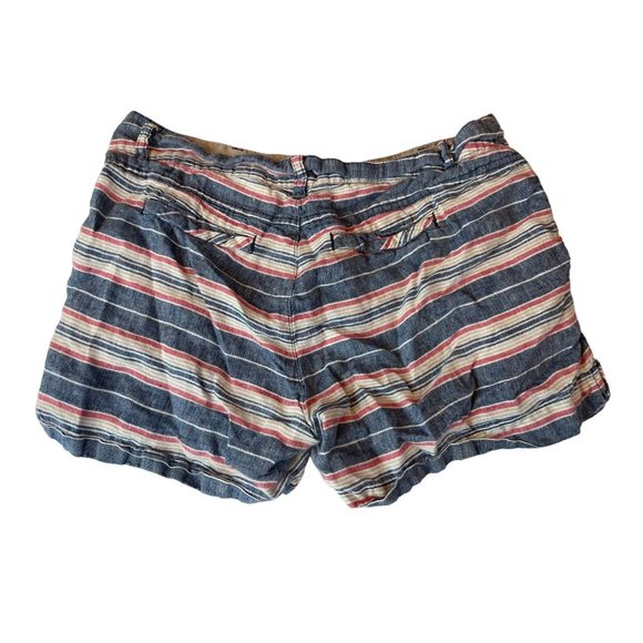British Khaki Womens Striped Chino Shorts Low Rise 100% Leinen Blue White Size 4 - Picture 2 of 9